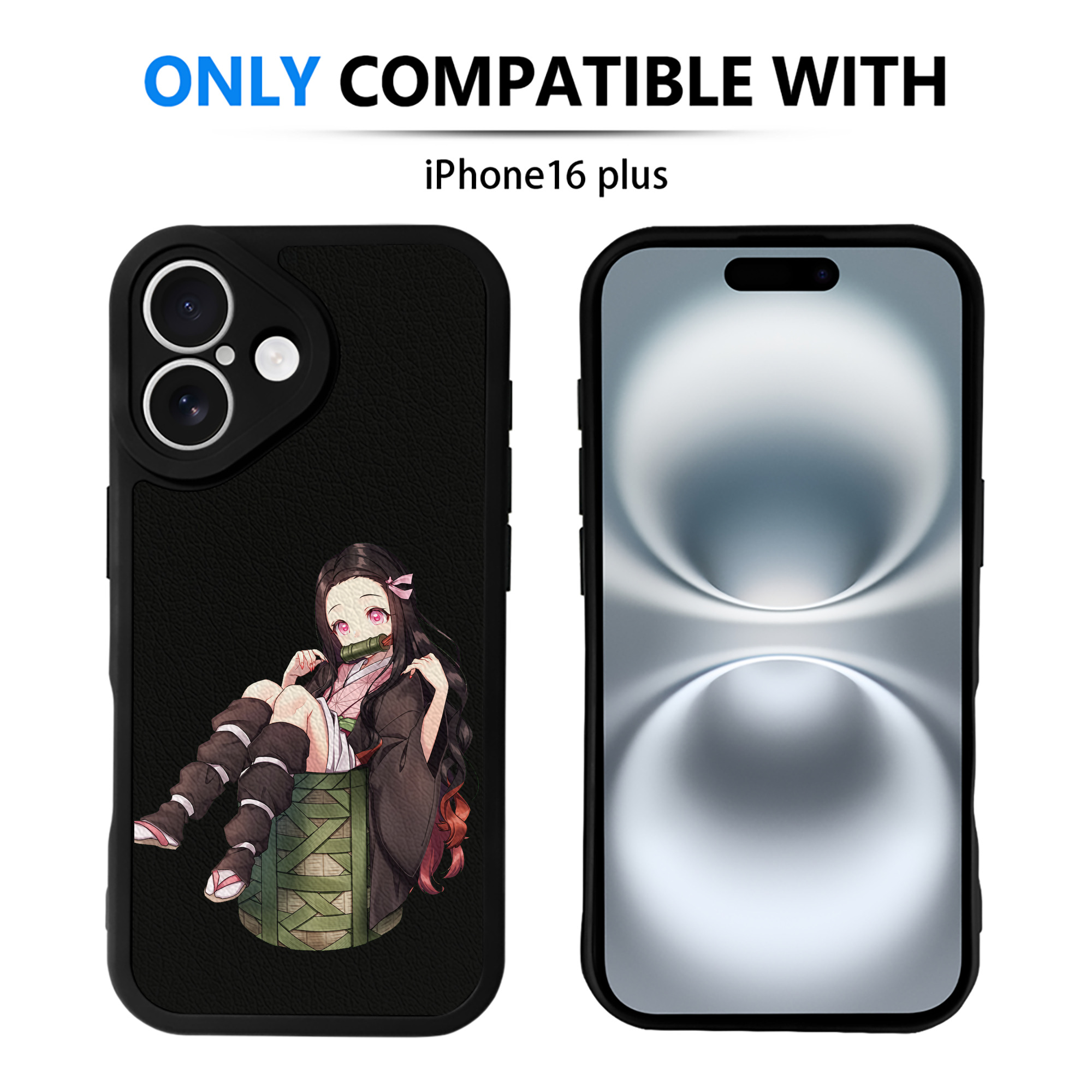 （画像用） 鬼滅の刃（きめつのやいば）竈門 禰󠄀豆子／かまど ねずこ Kamado Nezuko 【iPhone 16シリーズ対応】シリコンスマホケース（レザー調） 材質：シリコン